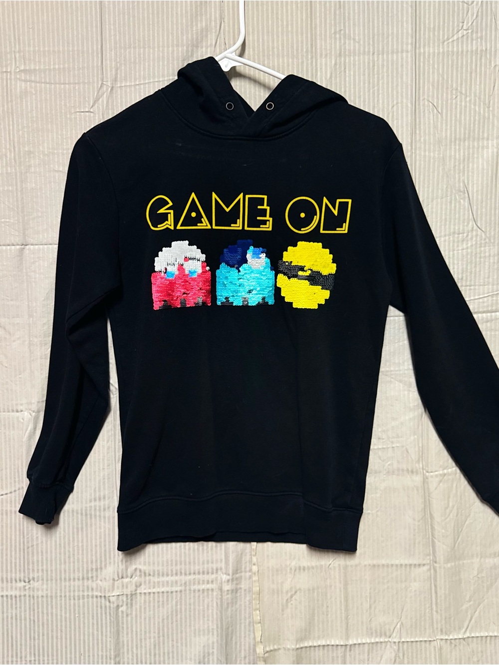 H&M Boys Game On Pac Man Chenille Ghost Pullover Hoodie Sweatshirt 10/12